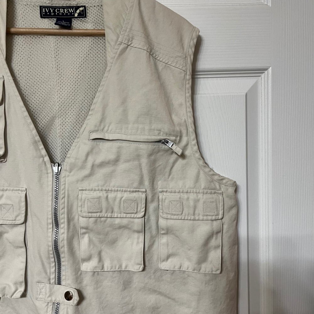IVY CREW EXPLORER Mens Vest Beige Tan Size‎ L Utility Pockets Fishing Hiking - Picture 3 of 9